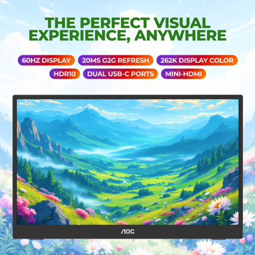 AOC - 16T35 15.6" IPS Portable Monitor, FHD (1920x1080), 200Hz, 0.5ms, Freesync - Black