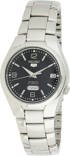 Seiko - 5 Automatic SNK623K1 Black Dial Stainless Steel Men's Watch 30M - Silver/Black-Front_Standard 