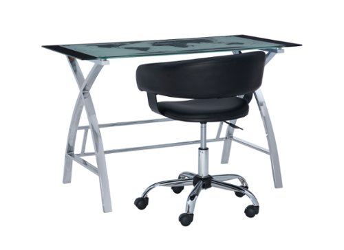 Linon Home Décor - Walton Map Printed Glass Desk Set With Faux Leather Gas Lift Chair - Black & Chrome-Front_Standard 