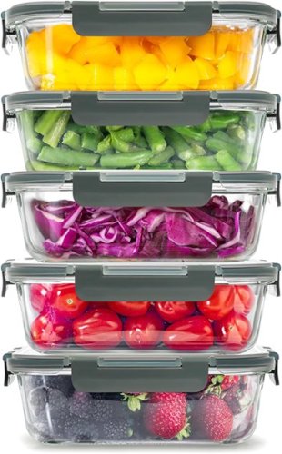 Zulay Kitchen - 5 Pack Airtight Premium Borosilicate Glass Food Storage Containers with Lids - Gray-Front_Standard 
