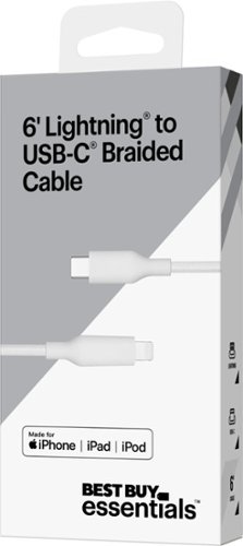 Best Buy essentials™ 6’ Lightning to USB-C Braided Charge-and-Sync Cable - White GLOBAL SHIPPING