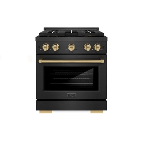 ZLINE - Autograph 30 in. 4.2 cu. ft. Manual Clean Freestanding DuoPro Gas Range in Black SatinSteel and Bronze Accents - Black Satin Stainless Steel-Front_Standard 