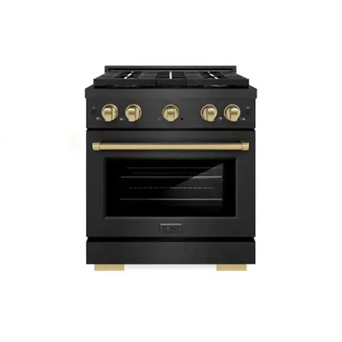 Front. ZLINE - Autograph 30 in. 4.2 cu. ft. Manual Clean Freestanding DuoPro Gas Range in Black SatinSteel and Bronze Accents - Black Satin Stainless Steel.