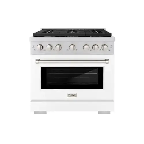 Front. ZLINE - ZLINE 36" Paramount Dual Fuel Range with 6 Burners and Convection Oven (SDR-WM-36) - Satin Steel/White Matte.