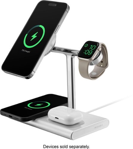 Insignia™ 4-in-1 15W Qi2 Certified Fast Charge Wireless Charging Stand for iPhone, Apple Watch, AirPods & Qi Devices - Silver BUY IN MIDDLE EAST