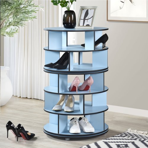 Kings Brand Furniture - 5-Tier Rotating Shoe Rack, 360° Revolving Lazy Susan Spinning Shoe Rack Tower Storage Organizer - Blue-Front_Standard 