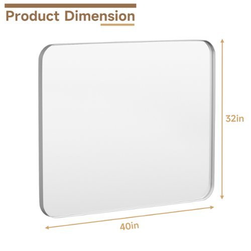 LOVMOR Tempered Glass Rounded Rectangle Framed Wall-Mounted Bathroom Vanity Mirror - 40 x 32 - Silver BUY IN MIDDLE EAST