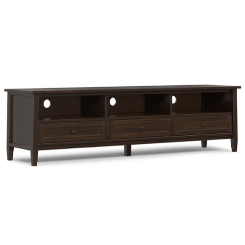Simpli Home - Warm Shaker SOLID WOOD 72 inch Low TV Media Stand For TVs up to 80 inches - Tobacco Brown-Front_Standard 
