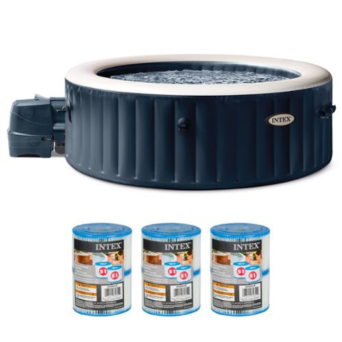 Intex - PureSpa Plus Inflatable Bubble Jet Hot Tub & Replacement Filters (6 Pack) - Blue-Front_Standard 