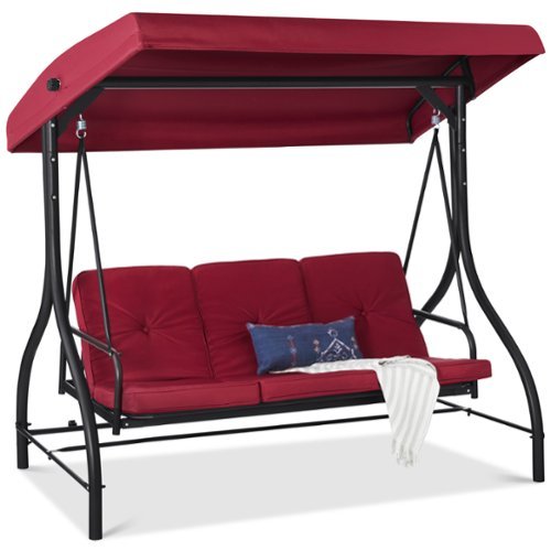 Best Choice Products - 3-Seat Outdoor Converting Canopy Swing Glider Patio Hammock w/ Removable Cushions - Burgundy-Front_Standard 