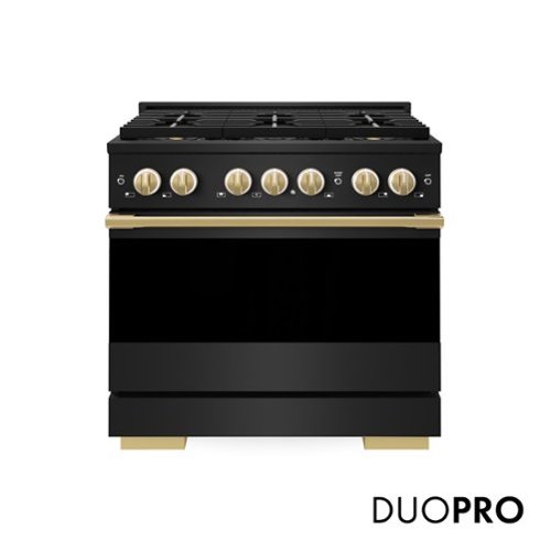 ZLINE - Autograph 36 in. 5.2 cu. ft. Marino Freestanding Manual Clean Gas Range with DuoPro Cooktop with Gold Accents - Black Stainless Steel