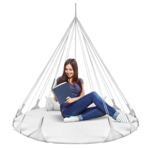 Sorbus - orbus 56" Stylish Hanging Swing Nest - Premium Cotton Double Hammock Daybed Saucer Style Lounger Swing Chair- 264lbs - White-Front_Standard 