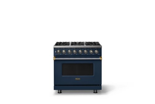 Viking - 36 in. Wide 6 Burner Pro 5 Series 5.6 Cu. Ft. Freestanding Sealed Dual Fuel Convection Range with Brushed Brass Trim - Slate Blue