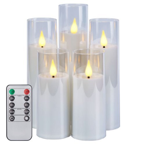 IMAGE - 5 Pack 3D Wick LED Candles with Timer Flickering Flameless Candles - White-Front_Standard 
