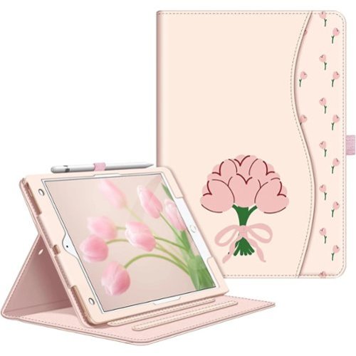 Kitcheniva - Protective Stand Case For iPad 9th 8th 7th Generation 10.2 Inch With Pocket Holder - Coquette Tulips-Front_Standard 