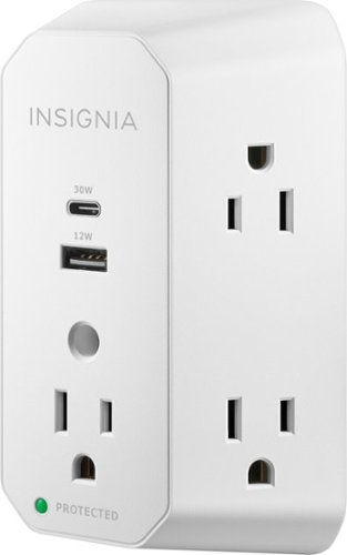 Insignia™ 5-Outlet / 1-USB-C / 1-USB Wall Tap 1,080 Joules Surge Protector - White HOW TO BUY
