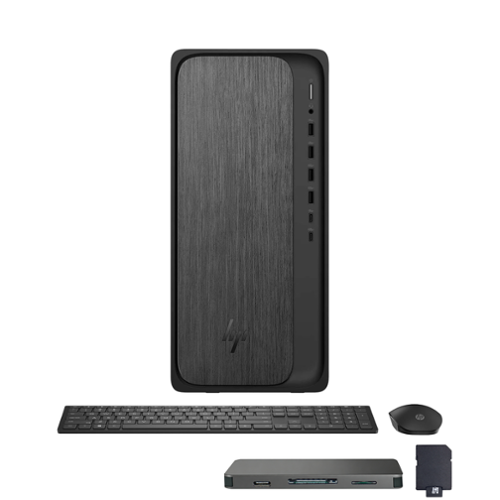 HP - OmniDesk Desktop, Ryzen 7 8700G, Radeon 780M, 64GB RAM, 4TB SSD+1TB Dock Set, Keyboard & Mouse, Win 11 - Black-Front_Standard 