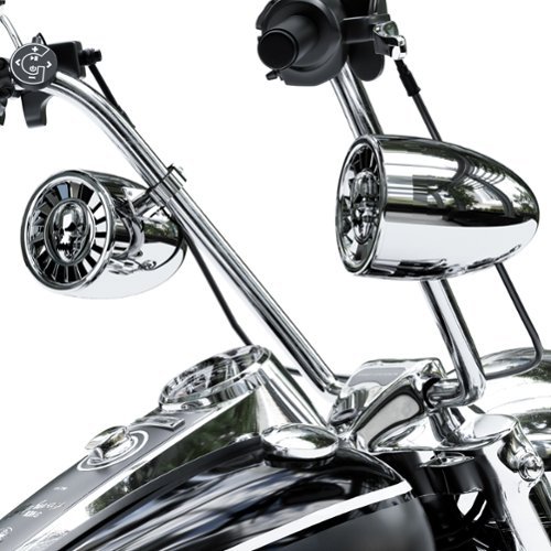 GoHawk - Bluetooth Motorcycle Speakers, 5" Waterproof Stereo Audio System w/ Built-in Amplifier, USB Music for Harley Ape-Hanger - Chrome-Front_Standard 