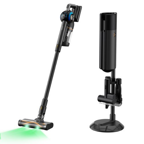 JIGOO - V700 Cordless Stick Vacuum Cleaner w/ All-In-One Clean Station, 215AW Suction Power for Multi-Surface, Long Run Time - Gray