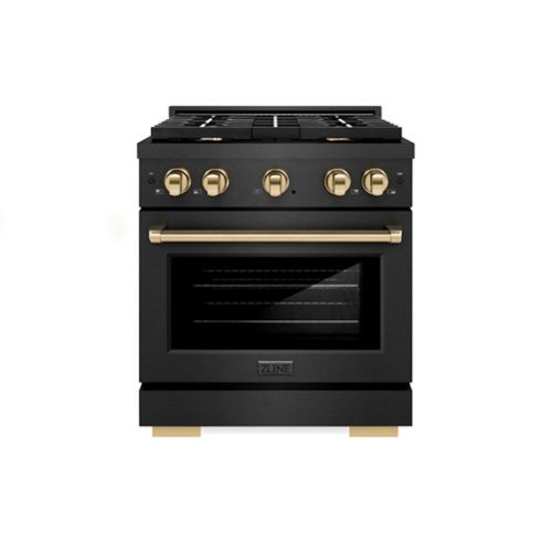 ZLINE - Autograph 30 in. 4.2 cu. ft. Manual Clean Freestanding Gas Range in Black Satin Stainless Steel and Gold Accents - Black Satin Stainless Steel