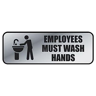Cosco - Employees Must Wash Hands Sign, 9" x 3", (098205) - Silver