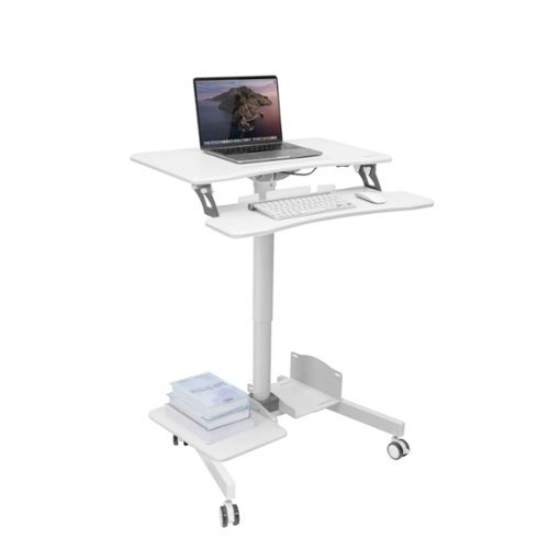 Mount-It! - Mobile Sit-Stand Computer Workstation with Height Adjustment, Device Slot, Keyboard Tray & Bonus Storage - White-Front_Standard 