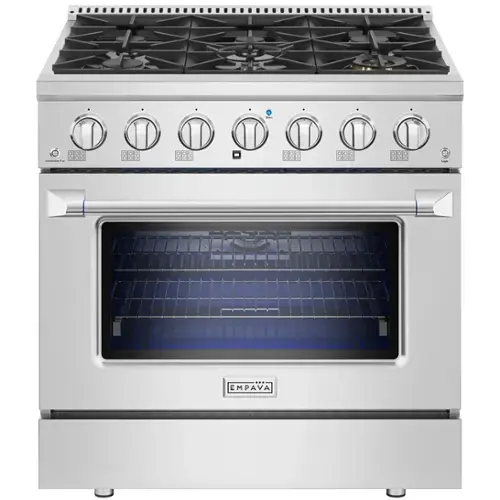 Front. Empava - 36 in. Slide-In Gas Range, 5.2 cu. ft. Oven, 6 Burners (20000 BTU), Convection Fan, LP Convertible - Stainless steel.