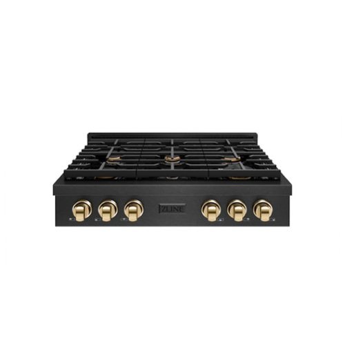 ZLINE - Autograph 36 in. 6 Burner Paramount Gas Rangetop in Black Satin Stainless Steel with Gold Accents (SRTBSZ-36-G) - Black Satin Stainless Steel