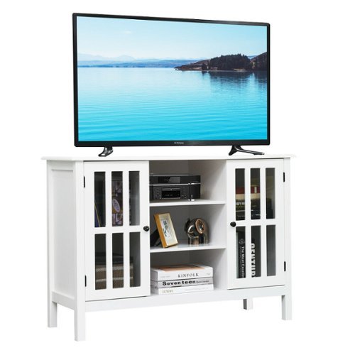 Gymax - Wood TV Stand Entertainment Media Center Console for TV up to 50'' - White-Front_Standard 
