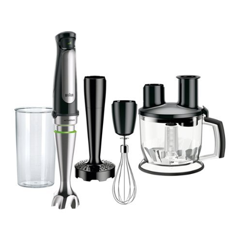 Braun - MultiQuick Smart-Speed Hand Blender with 500 Watts of Power, Whisk, Masher, and 6-Cup Food Processor - Stainless Steel