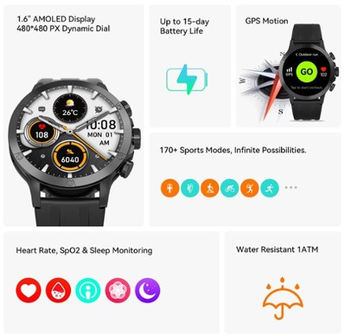 IMIKI Xplorer Pro GPS Smartwatch, 6 Satellite Positioning, Stainless Steel Body, 1ATM Waterproof, 450mAh, 1.6 AMOLED Display - Black GLOBAL SHIPPING