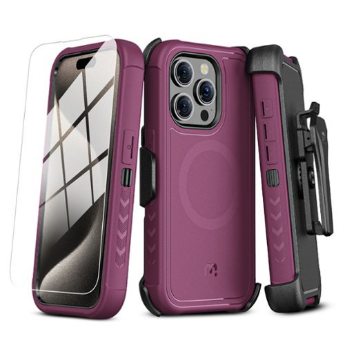 Mybat Pro - Maverick Series MagSafe Case with Holster and Tempered Glass for Apple iPhone 15 Pro Max (6.7) - Plum-Front_Standard 
