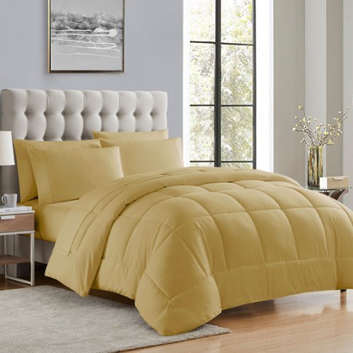 Sweet Home Collection - All Season Reversible Bed-in-A-Bag Solid Color Comforter & Sheet Set, Queen - Camel-Front_Standard 