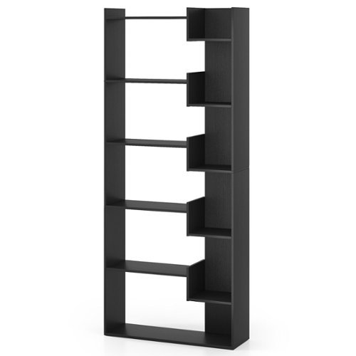Costway - 1 PCS 6-tier Bookshelf Tall Display Shelf with 11 Open Shelves 2 Anti-tipping Kits - Black-Front_Standard 