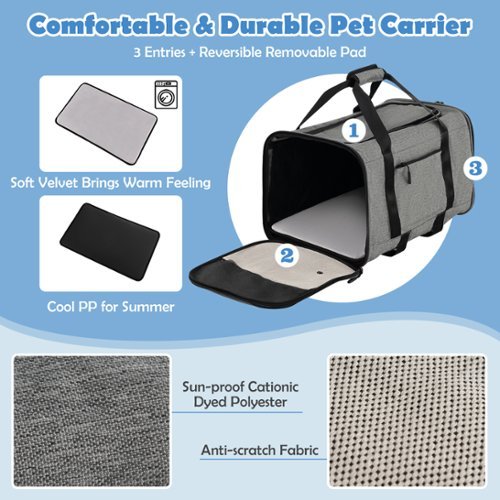 Costway Cat Carrier with Wheels Large Rolling Cat Dog Carrier w/Telescopic Handle - Grey GLOBAL SHIPPING