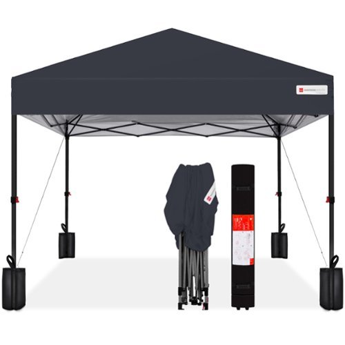 Best Choice Products - 8x8ft Easy Setup Pop Up Canopy w/ 1-Button Setup, Wheeled Case, 4 Weight Bags - Gray-Front_Standard 