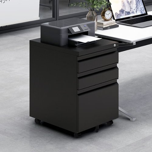 GOODSILO - 3-Drawer Mobile File Cabinet with Lock, Legal/Letter Size, Metal Filing Cabinet - Installation Required - Black-Front_Standard 