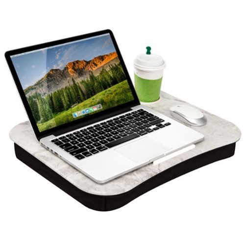 LapGear - Cup Holder Lap Desk (Fits up to 14" Laptop) - White Marble-Front_Standard 