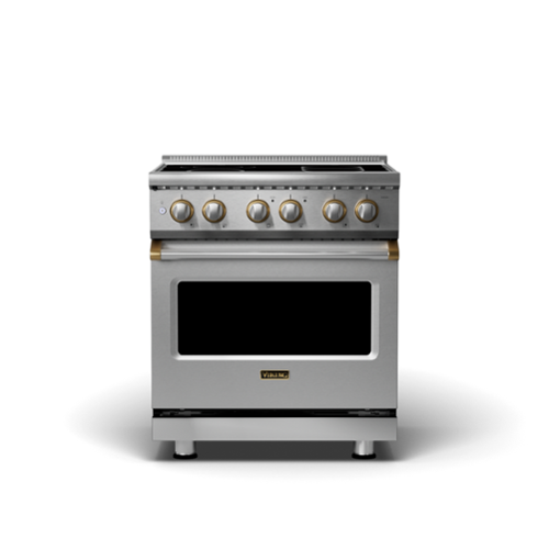 Viking - 5 Series 30" Wide 4.7 Cubic Foot Freestanding Electric Range - Stainless with Brushed Brass Accents