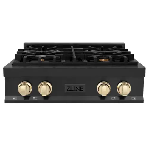Front. ZLINE - ZLINE Autograph 30 in. Legacy Rangetop in Black Stainless Steel w/ Gold Accents - Black Stainless Steel.