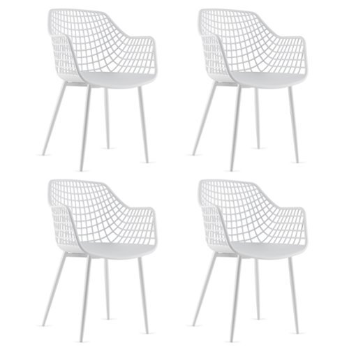 Costway - Dining Chair Set of 4 Plastic Shell Hollow with Metal Legs - White