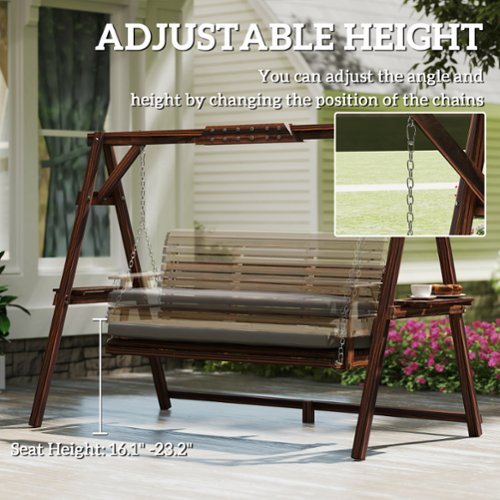 Outsunny Seat Wooden Porch Swing with Stand, Patio Swing with
