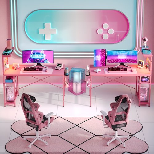 Bestier - Rectangular Gaming Desk with LED Lights - 44" Wide - Pink