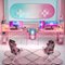 Bestier - Rectangular Gaming Desk with LED Lights - 44" Wide - Pink-Front_Standard