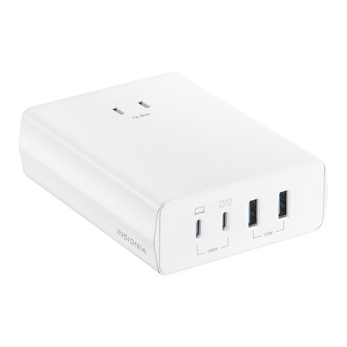  Insignia™ - 140W 4-Port USB and USB-C Desktop Charger Kit for MacBook Pro 16”, Laptops, Smartphone, Tablet, and More - White