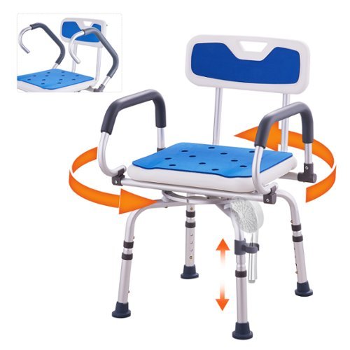 VEVOR - Swivel Shower Chair 360 Degree, Adjustable Shower Seat with Pivoting Arms for Inside Showers or Tubs - Blue;White-Front_Standard 