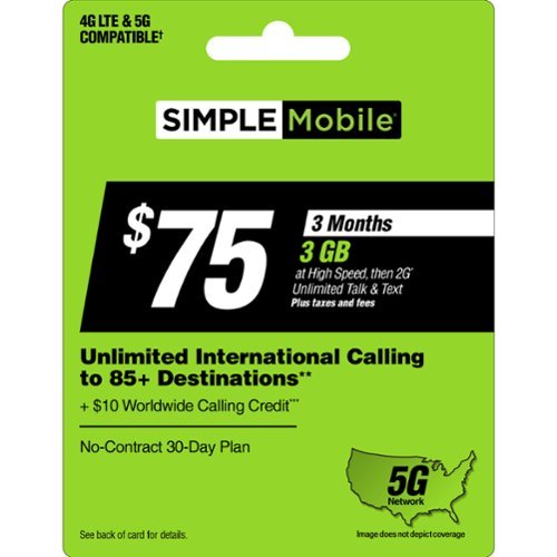 Simple Mobile - $75 Unlimited High Speed Data, Talk & Text 30-Day 2-Line Plan (Email Delivery) - Green [Digital]