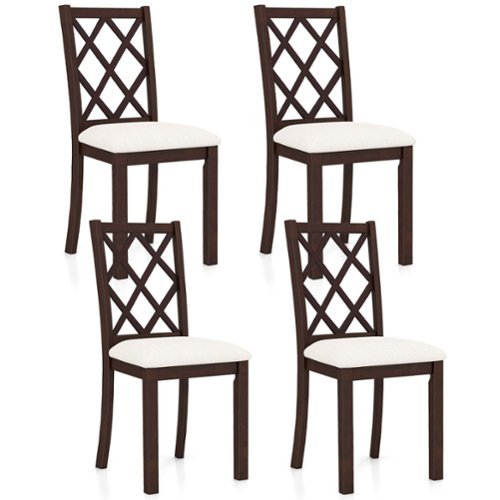 Costway Set of 4 Dining Chairs Wood Kitchen Side Chair with Inclined Backrest - Brown + White