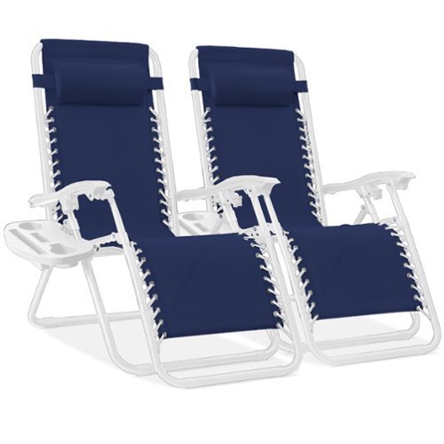 Best Choice Products - Set of 2 Zero Gravity Lounge Chair Recliners for Patio, Pool w/ Cup Holder Tray - Navy/White-Front_Standard 
