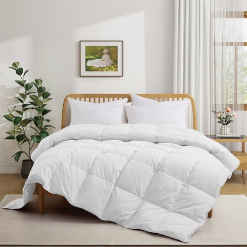 Puredown - Luxurious 300TC 100% Organic Cotton Down Feather Fiber Comforter, Full/Queen - White-Front_Standard 